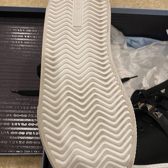 Prada  Black Tessuto Studded Strap High Sneaker - Picture 5 of 8